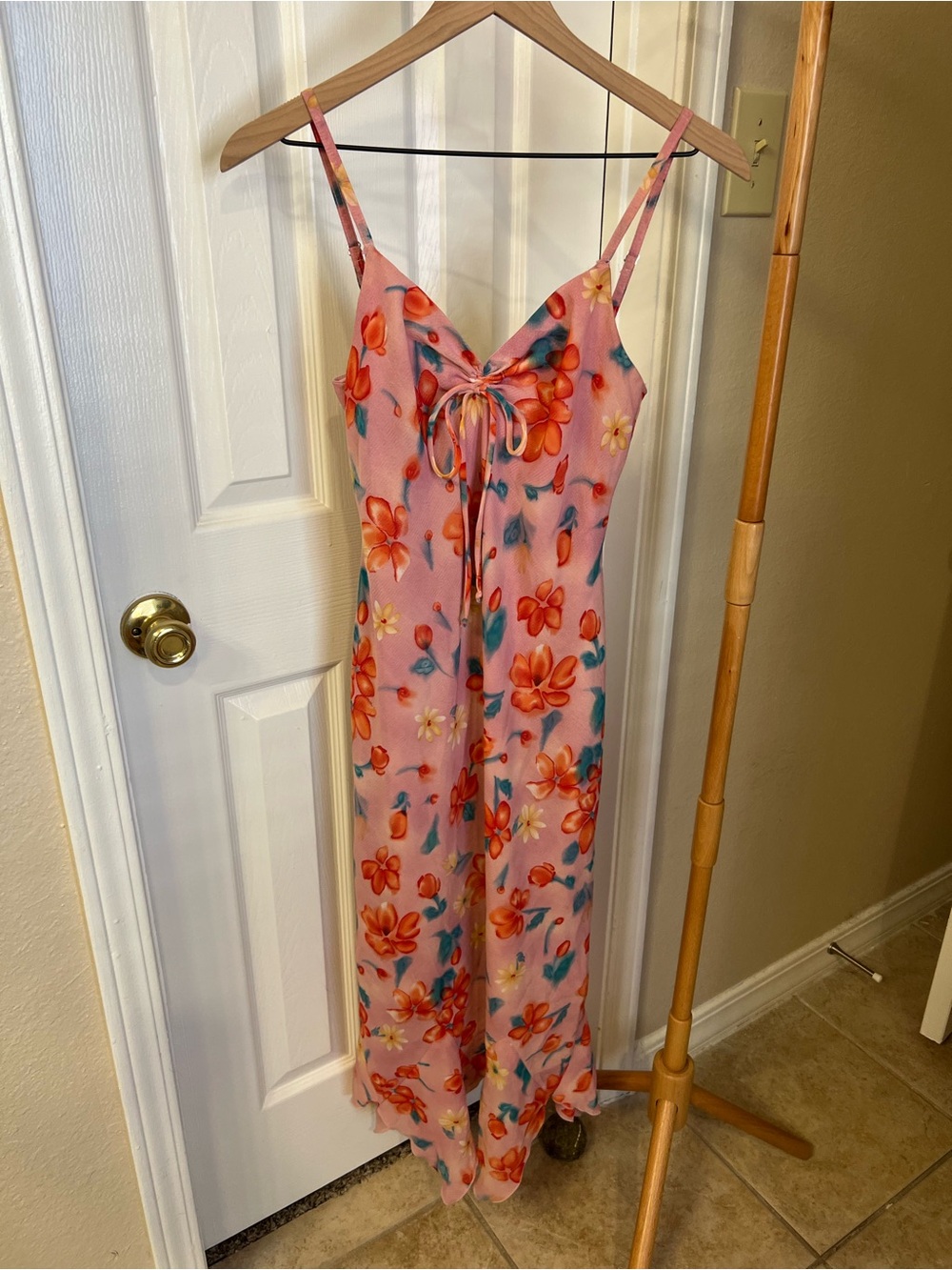 jonathan martin Pink Floral Tie-Front Slip Dress